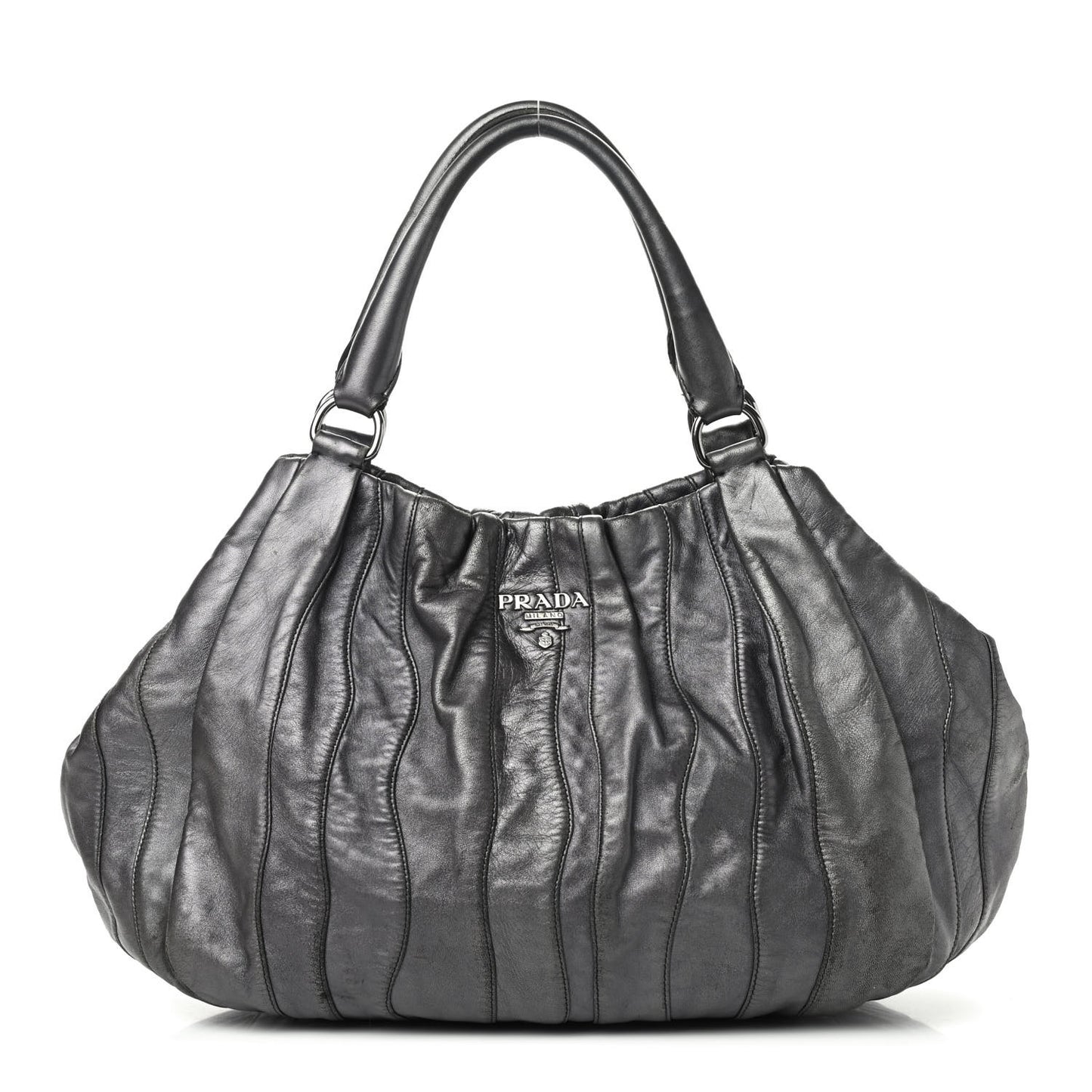 Metallic Nappa Tessuto Mordore Stripes Shoulder Bag Grey