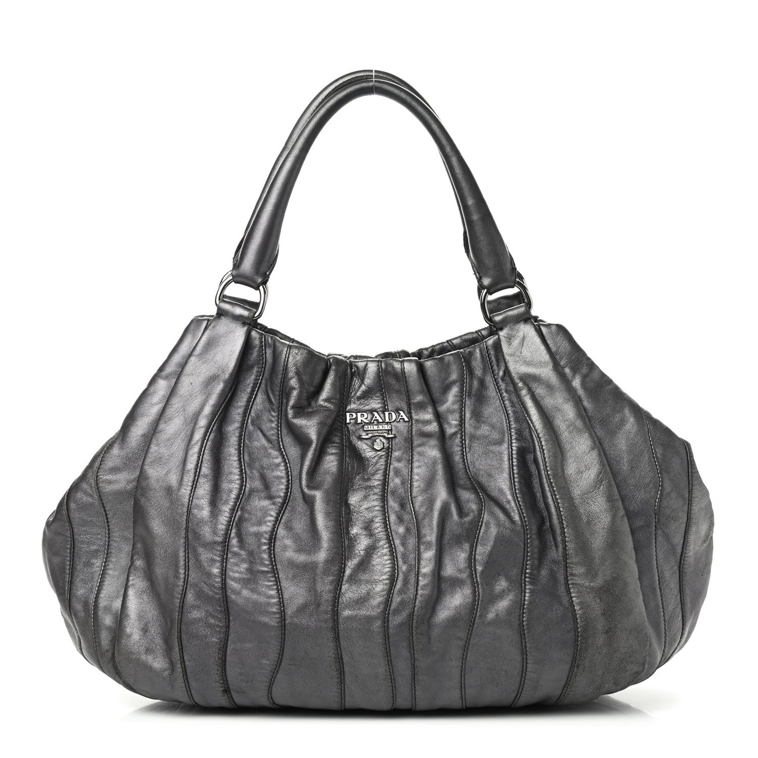 Prada Metallic Nappa Tessuto Mordore Stripes Shoulder Bag Grey 1 of 12