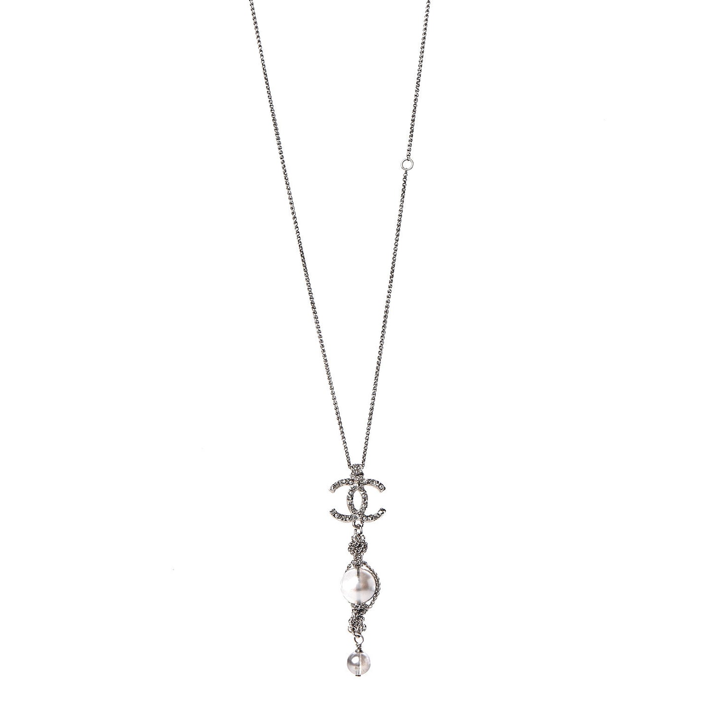 Pearl Crystal Resin CC Drop Necklace Silver Dark Grey
