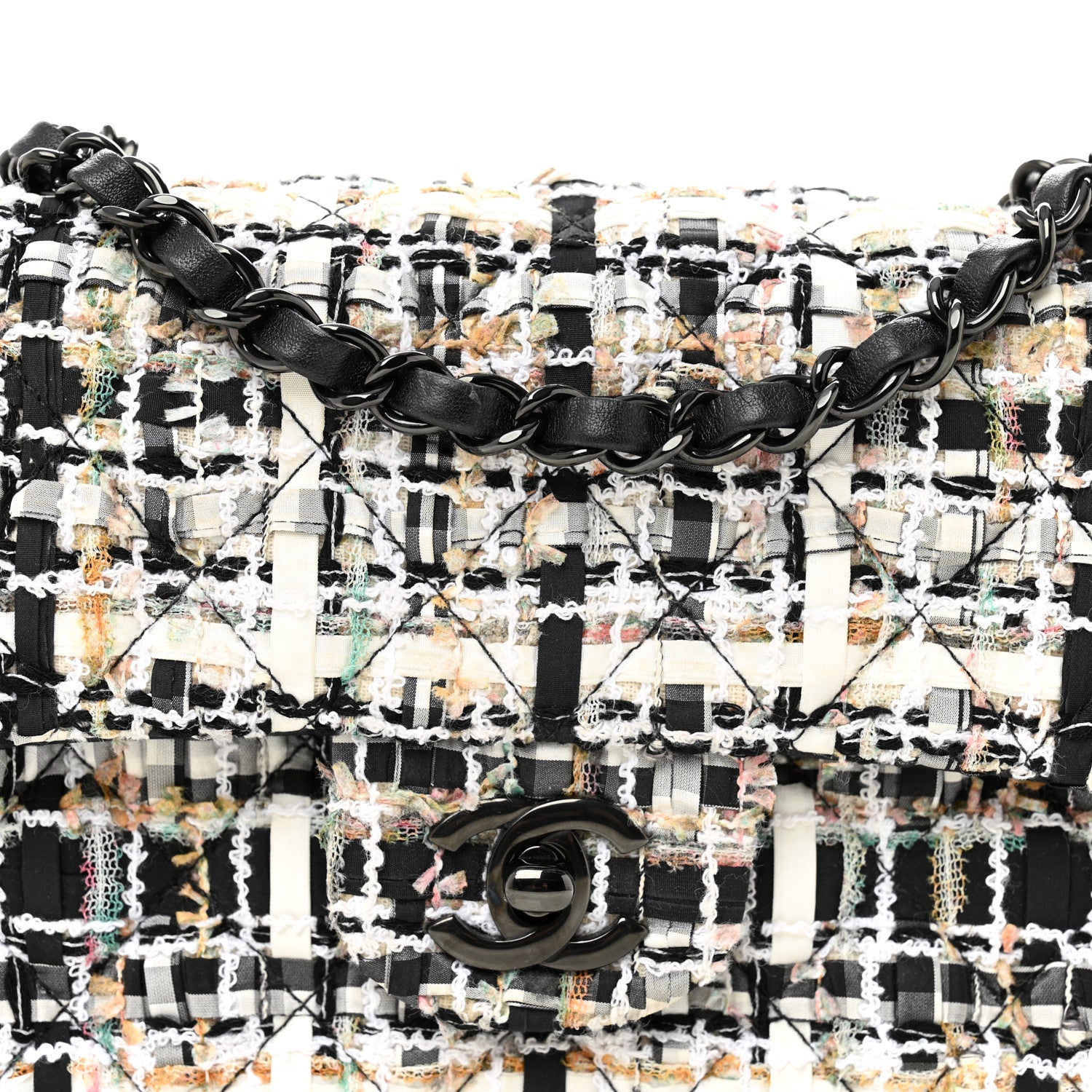 Chanel Tweed Quilted Mini Rectangular Flap White Black Multicolor 8 of 11