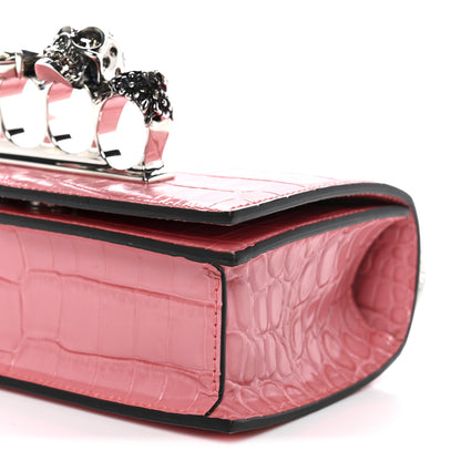 Alexander McQueen Calfskin Crocodile Embossed Mini Jeweled Knuckle Satchel Pink 10 of 10