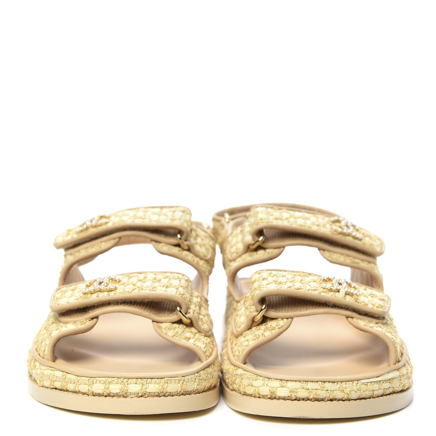 Chanel Braided Fabric Velcro Dad Sandals 41 Beige 2 of 9