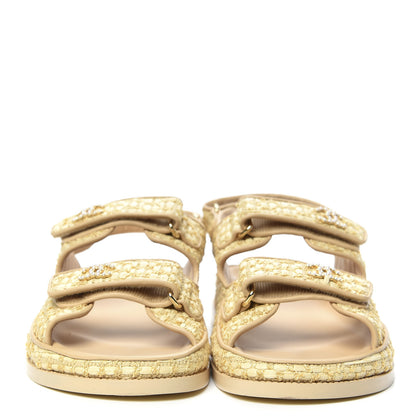 Chanel Braided Fabric Velcro Dad Sandals 41 Beige 2 of 9