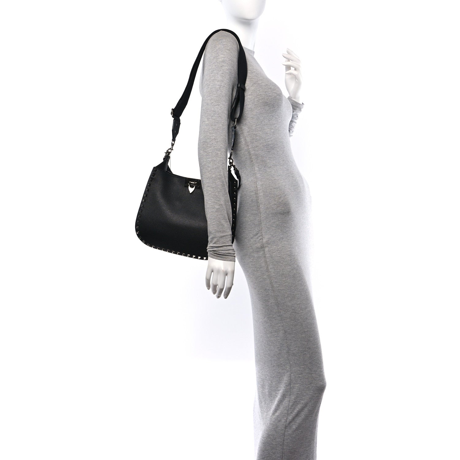 Valentino Garavani Pebbled Calfskin Rockstud Hobo Black 2 of 10