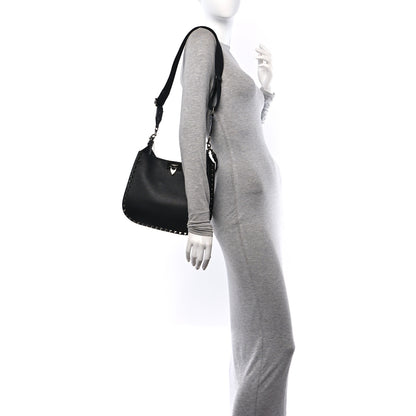 Valentino Garavani Pebbled Calfskin Rockstud Hobo Black 2 of 10