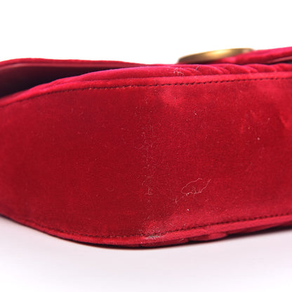 Gucci Velvet Matelasse Small GG Marmont Shoulder Bag Hibiscus Red 8 of 10