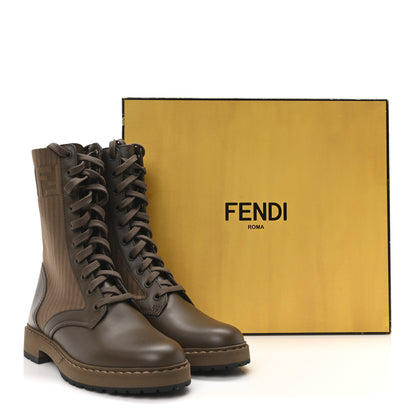 Fendi Vitello Stretch Fabric FF Rockoko Biker Boots 37 Maya Chocolate 9 of 9