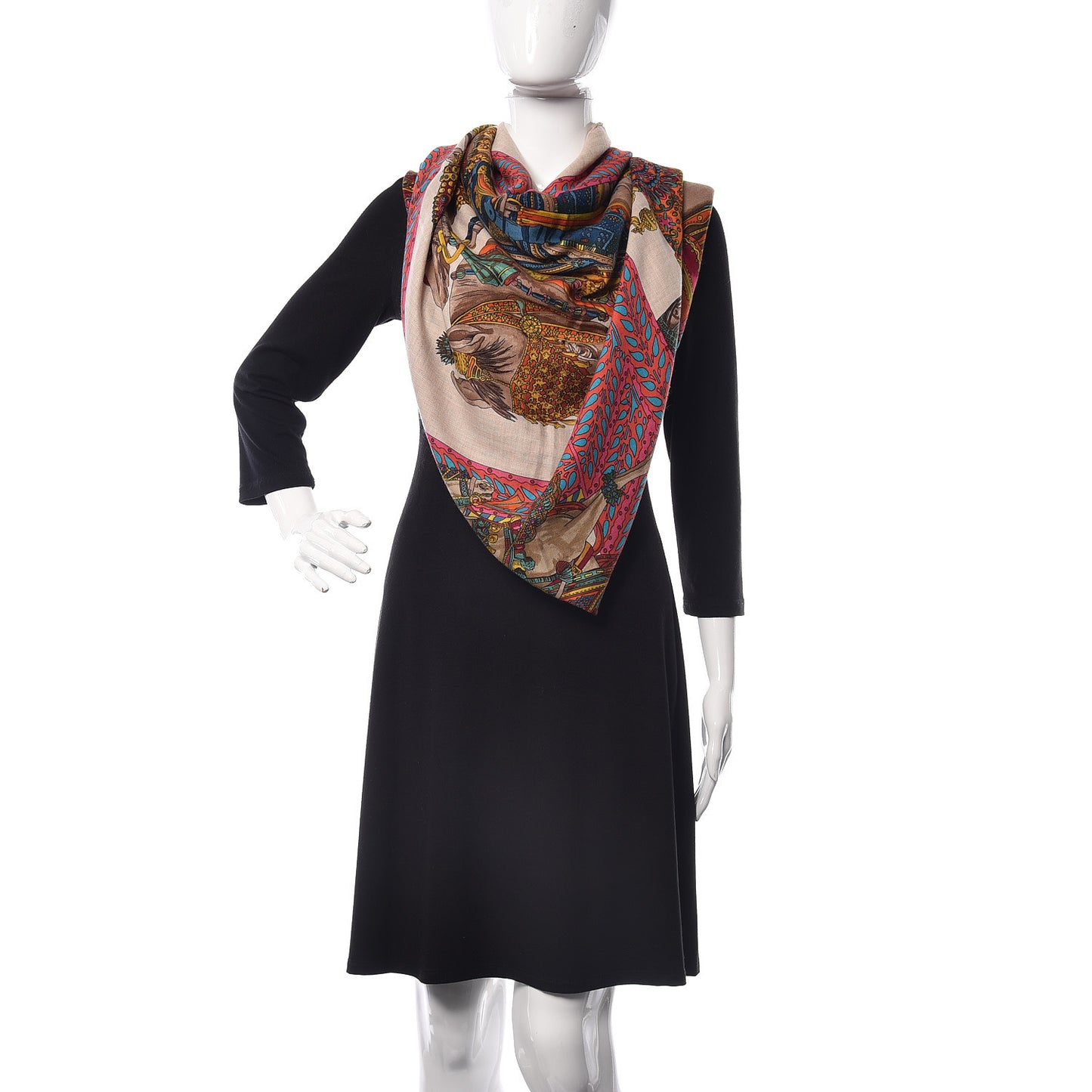 Cashmere Silk La Danse Du Cheval Shawl 140 Naturel Rose Vert
