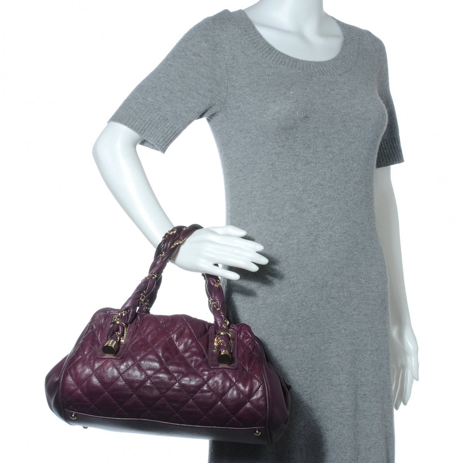 Chanel Distressed Lambskin Lady Braid Bowler Purple 2 of 7