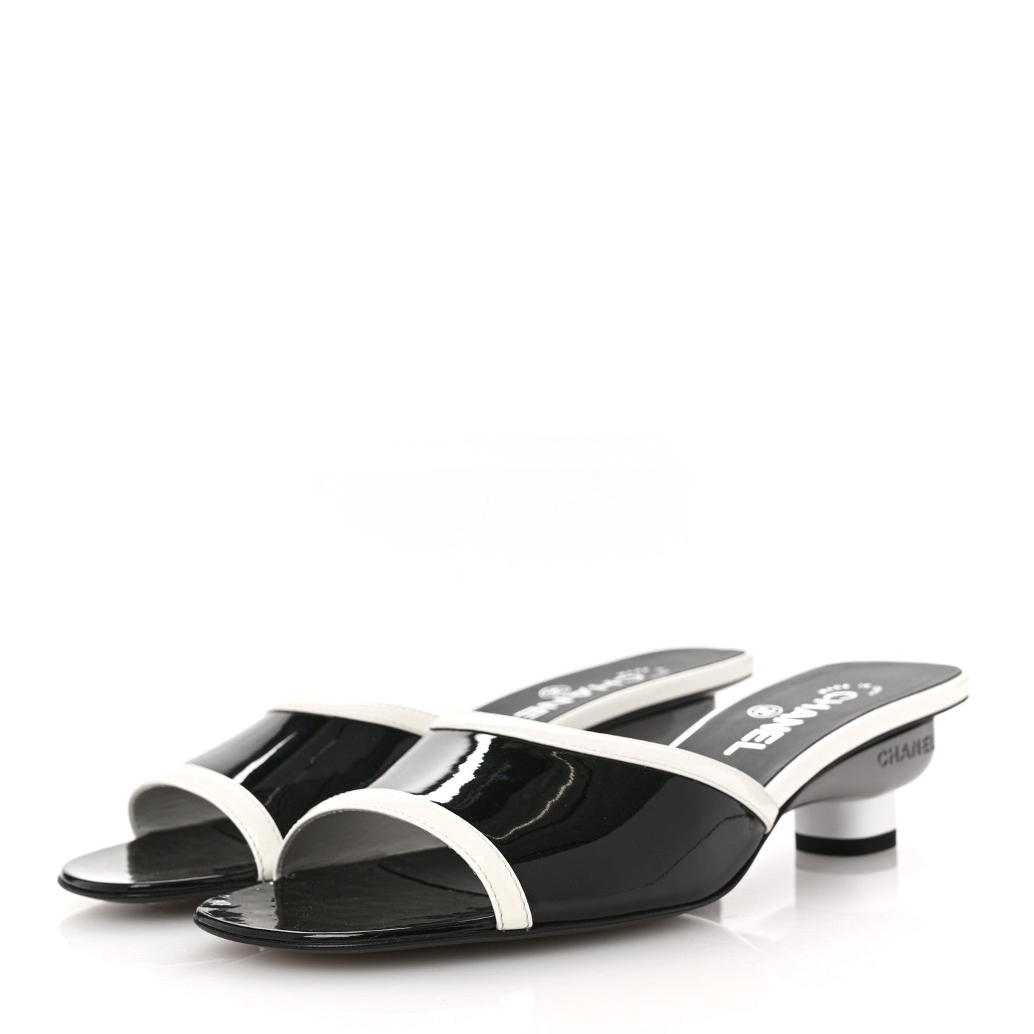 Chanel Patent Calfskin Mules 39 Black White Grey 4 of 8