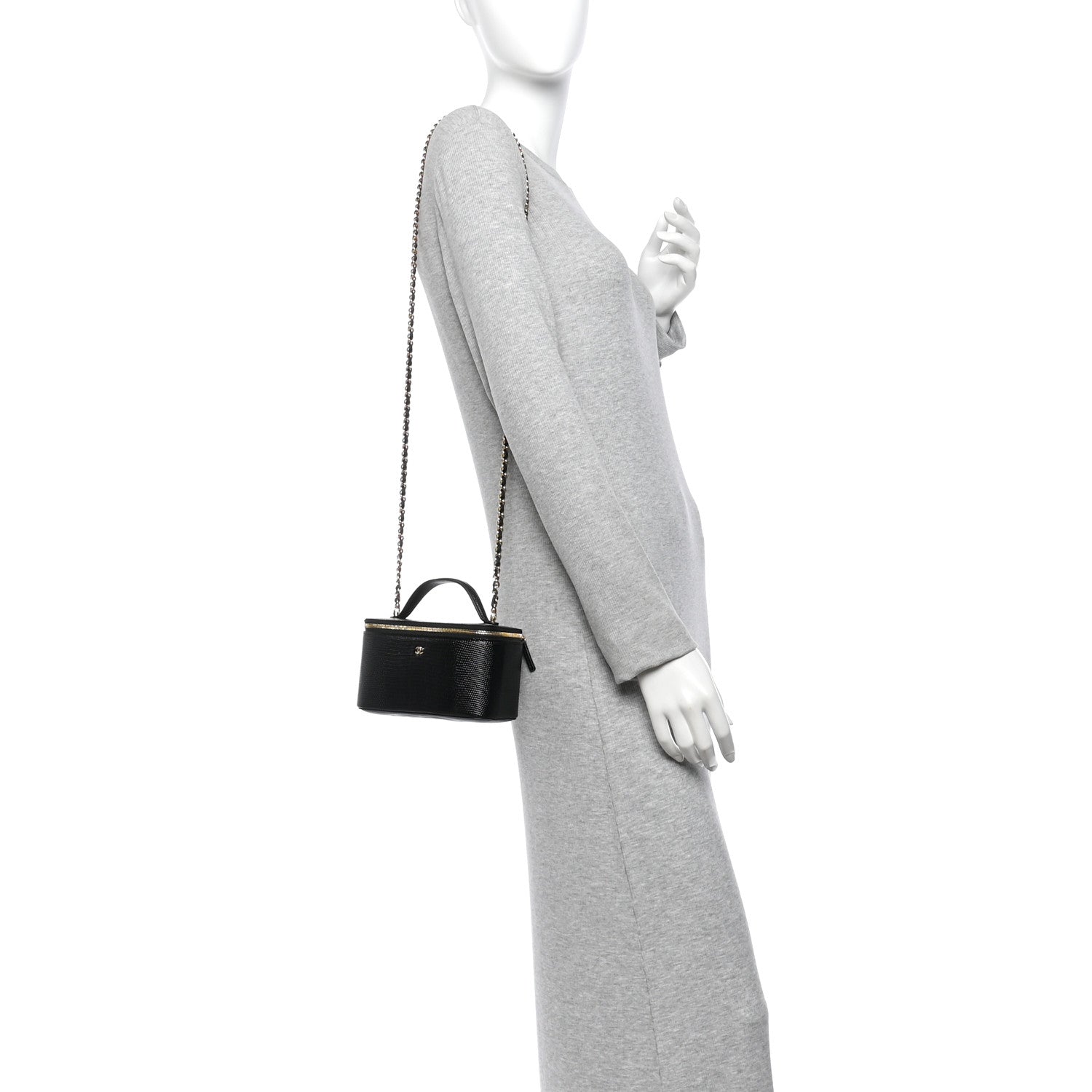 Chanel Calfskin Lizard Embossed Top Handle Vanity With Chain Black 2 of 11
