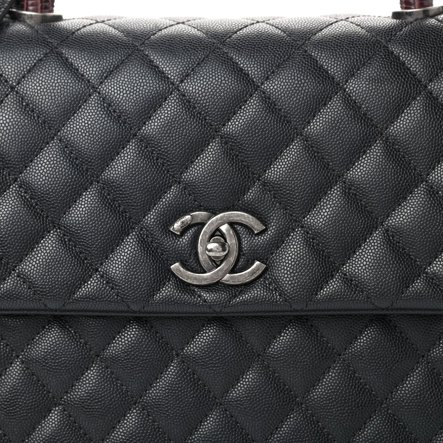 Caviar Lizard Quilted Medium Coco Handle Flap Black