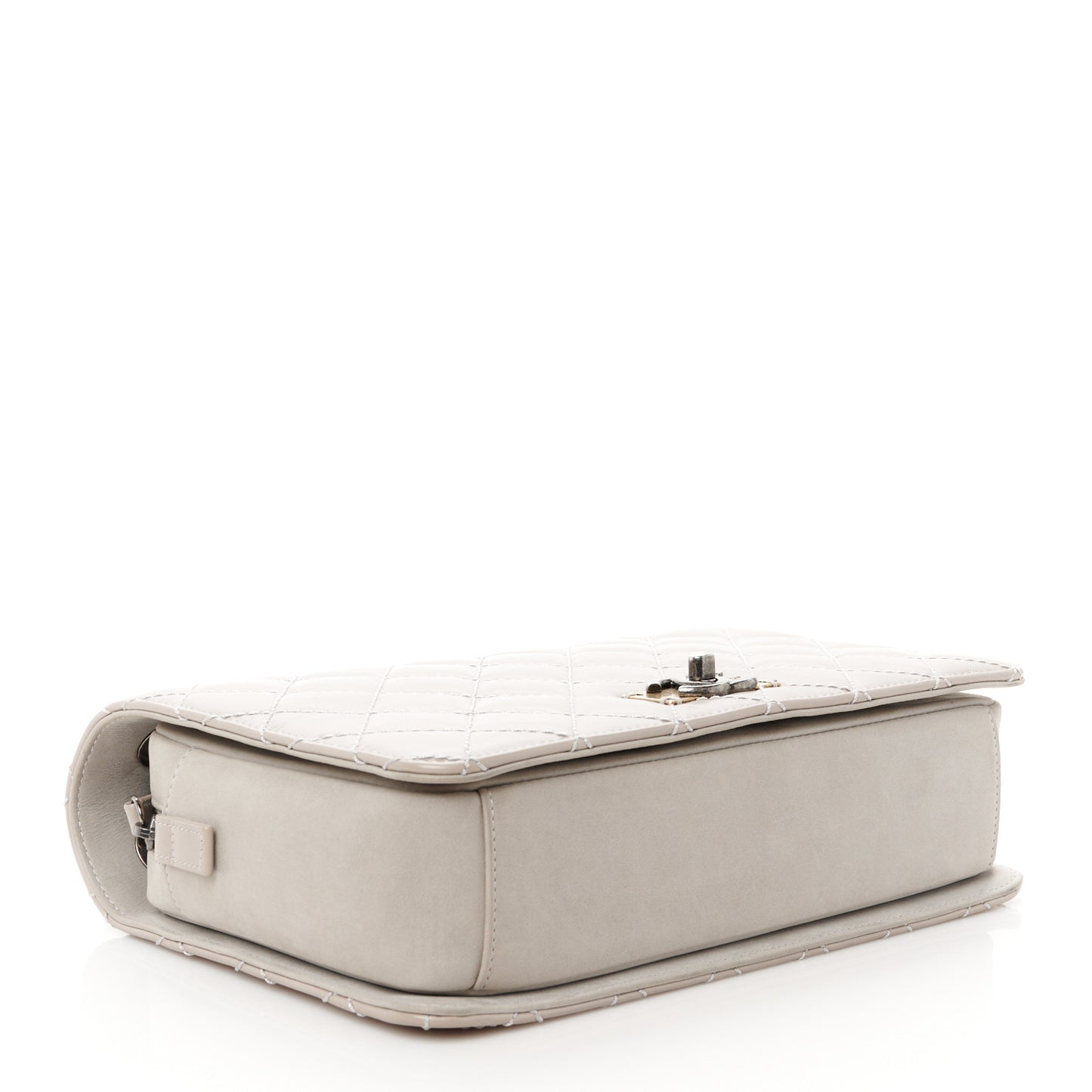 Glazed Calfskin Quilted Medium Day Trip Flap Grey