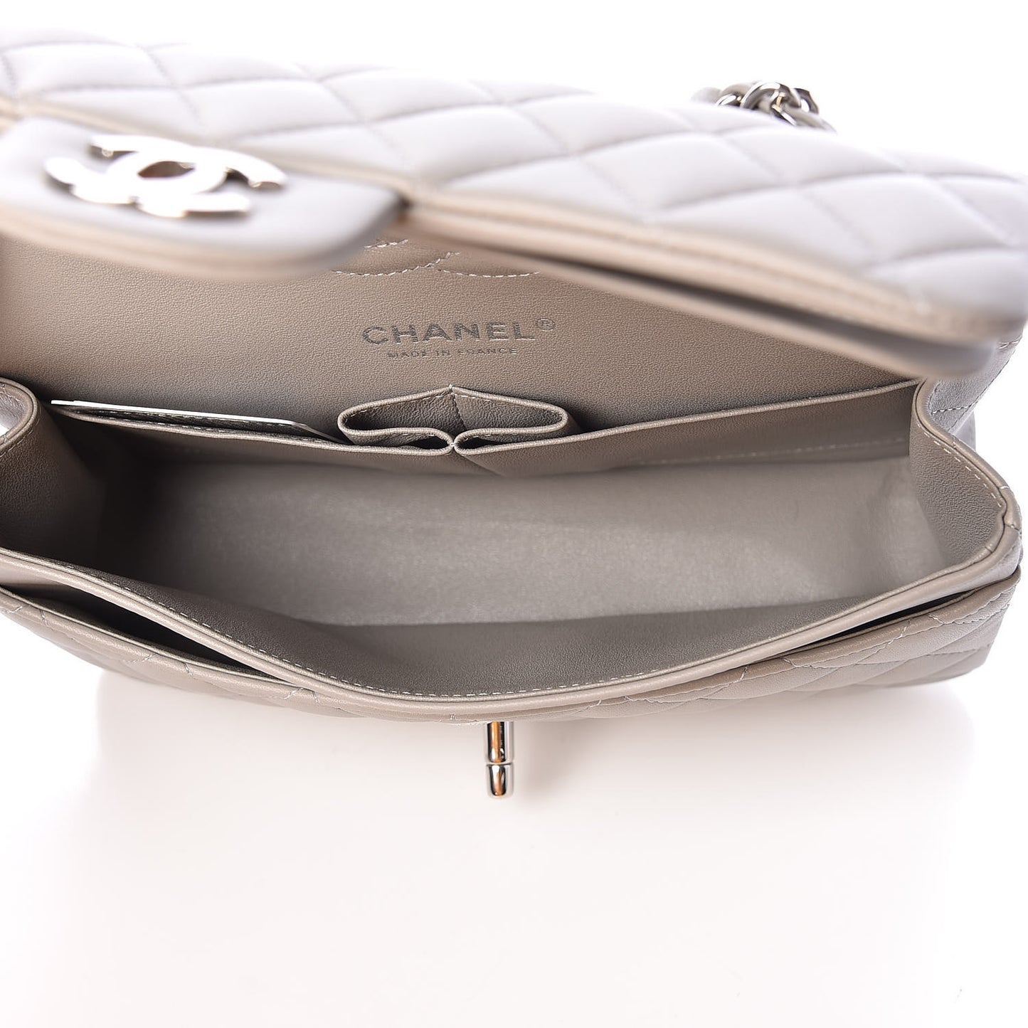 Lambskin Quilted Small Double Flap Grey