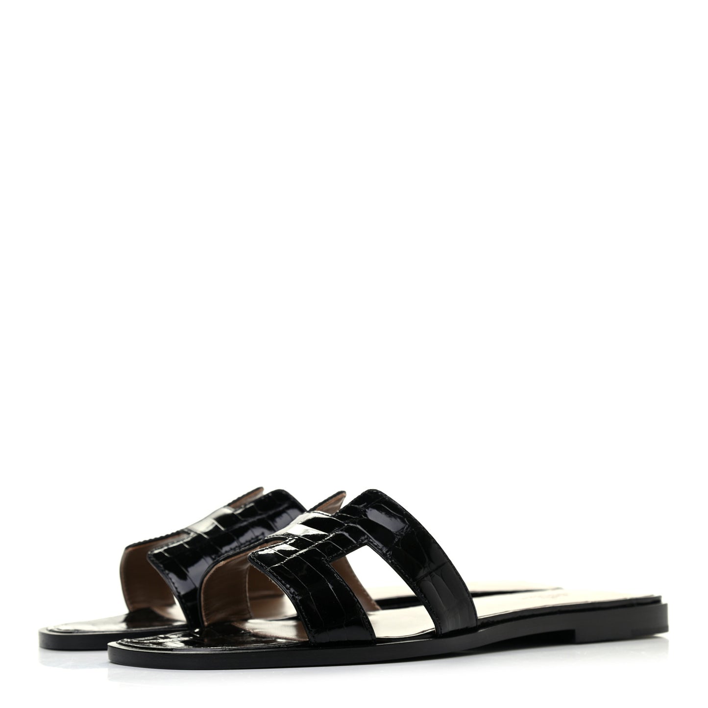 Shiny Alligator Oran Sandals 37 Black
