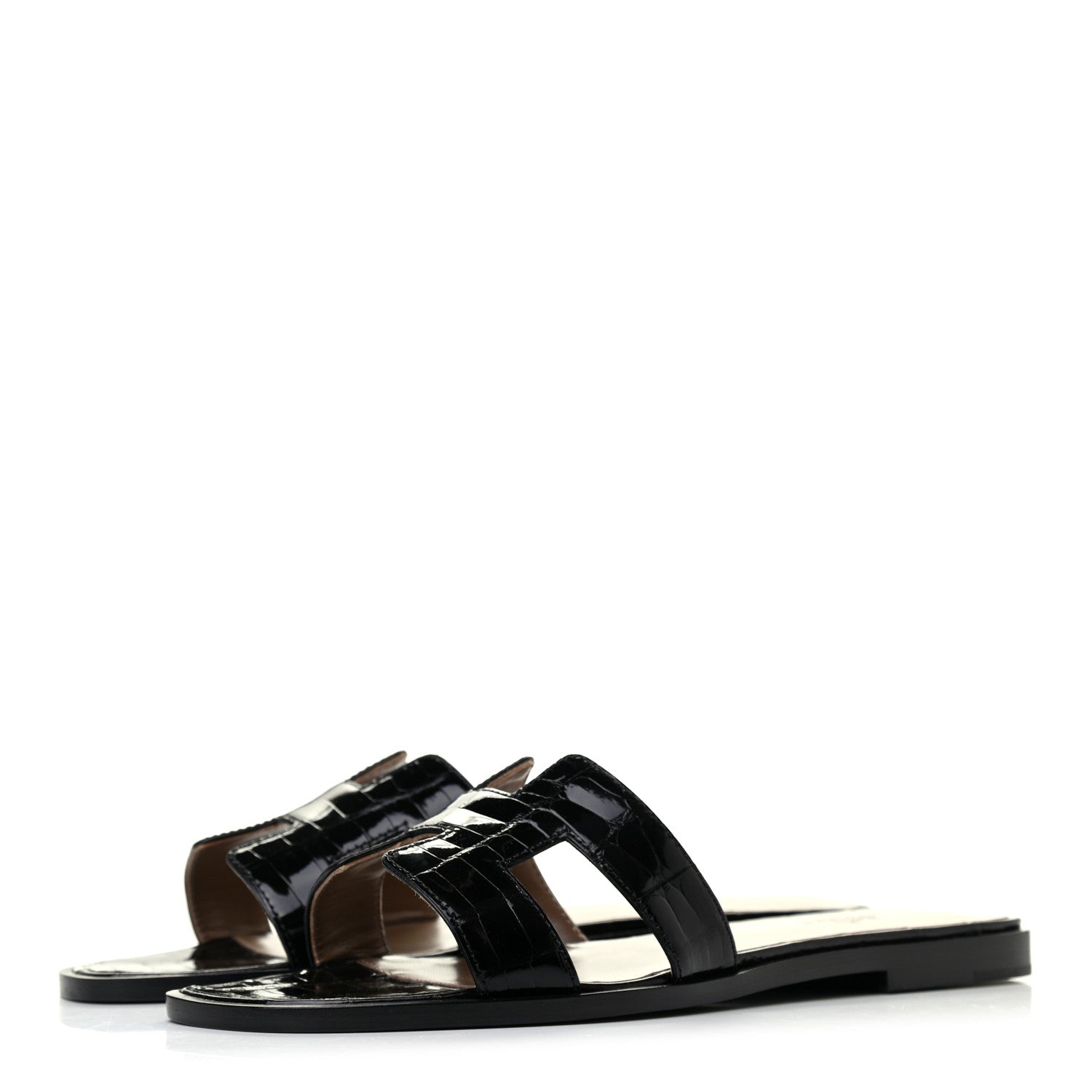 Hermes Shiny Alligator Oran Sandals 37 Black 3 of 8