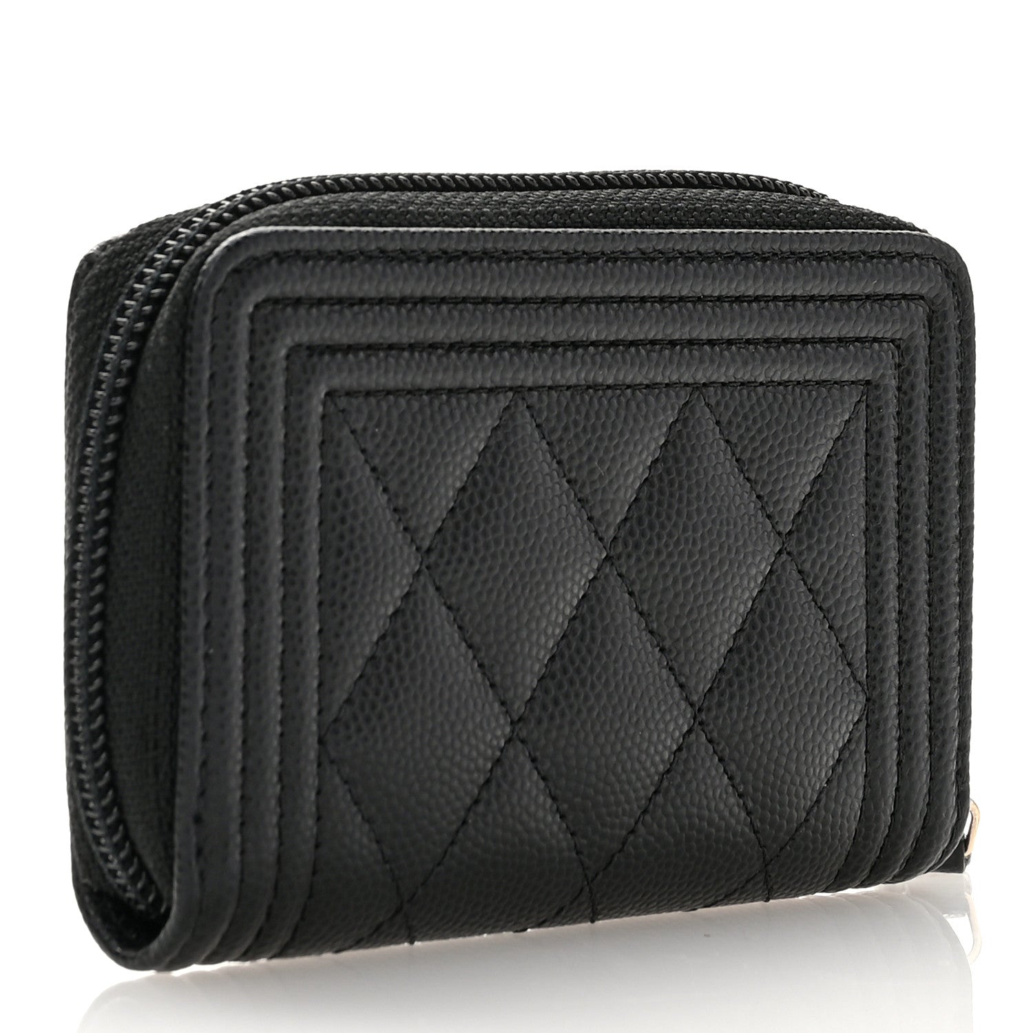 Chanel Caviar Quilted Boy Zip Around Coin Purse Wallet Black 3 of 7