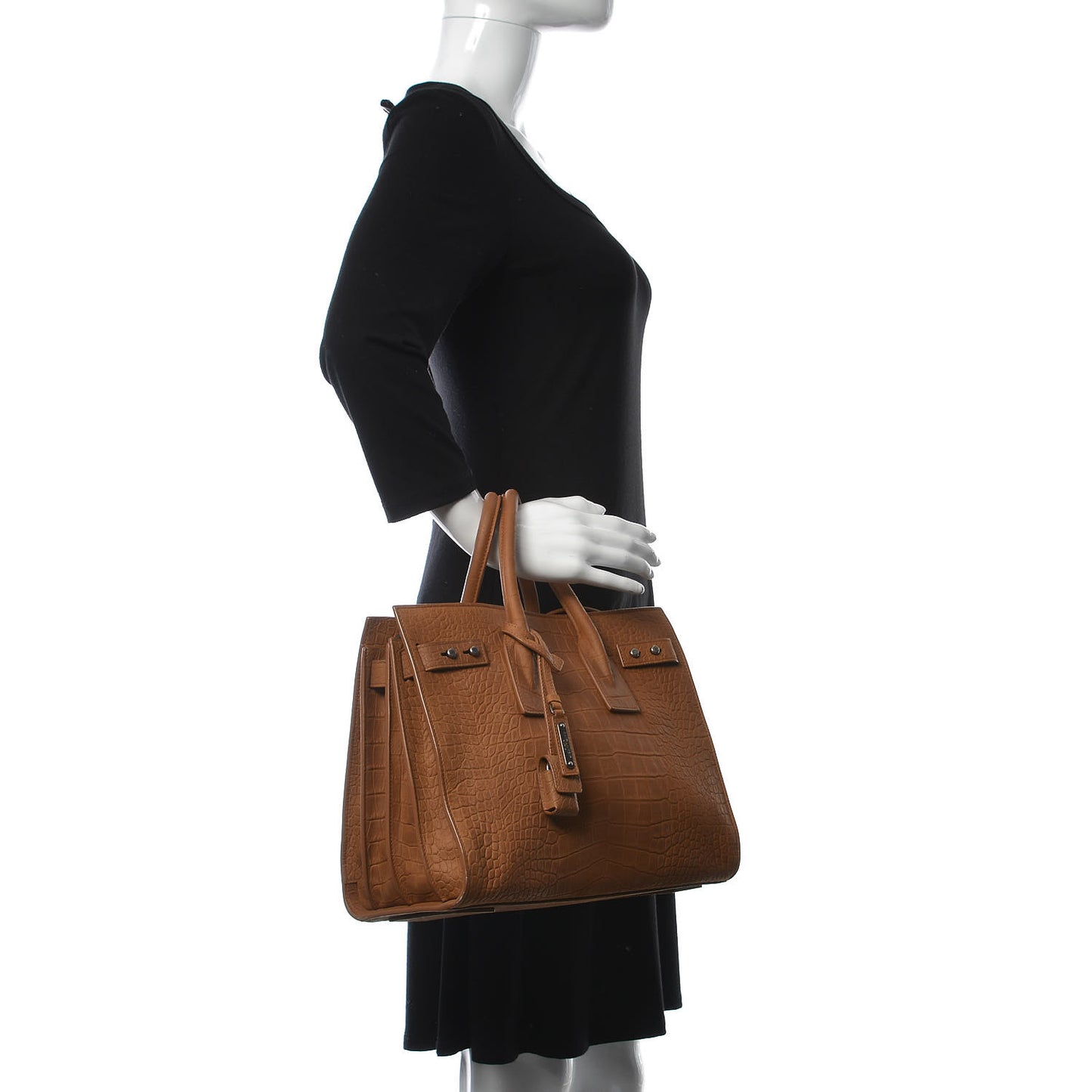 Crocodile Embossed Suede Small Supple Sac de Jour Tan
