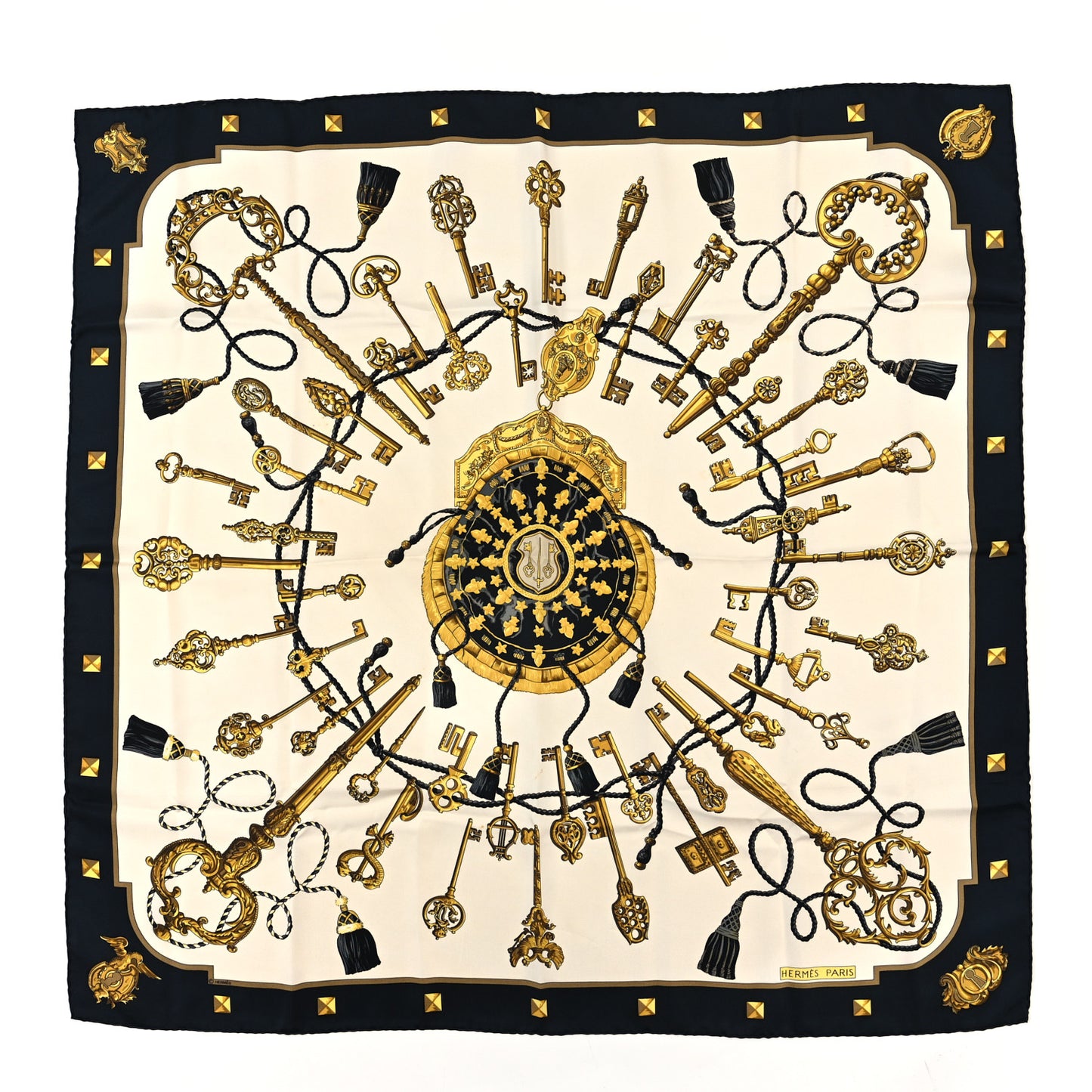 Silk Les Cles Scarf 90 Black Gold