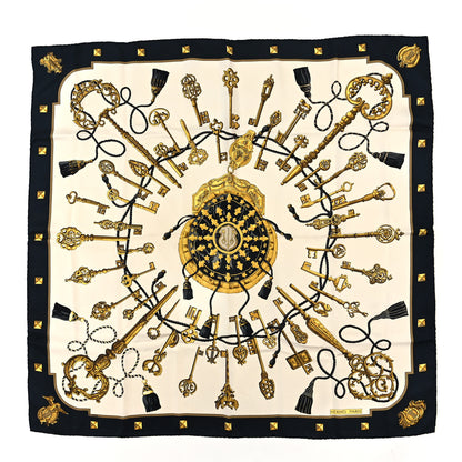 Hermes Silk Les Cles Scarf 90 Black Gold 1 of 4