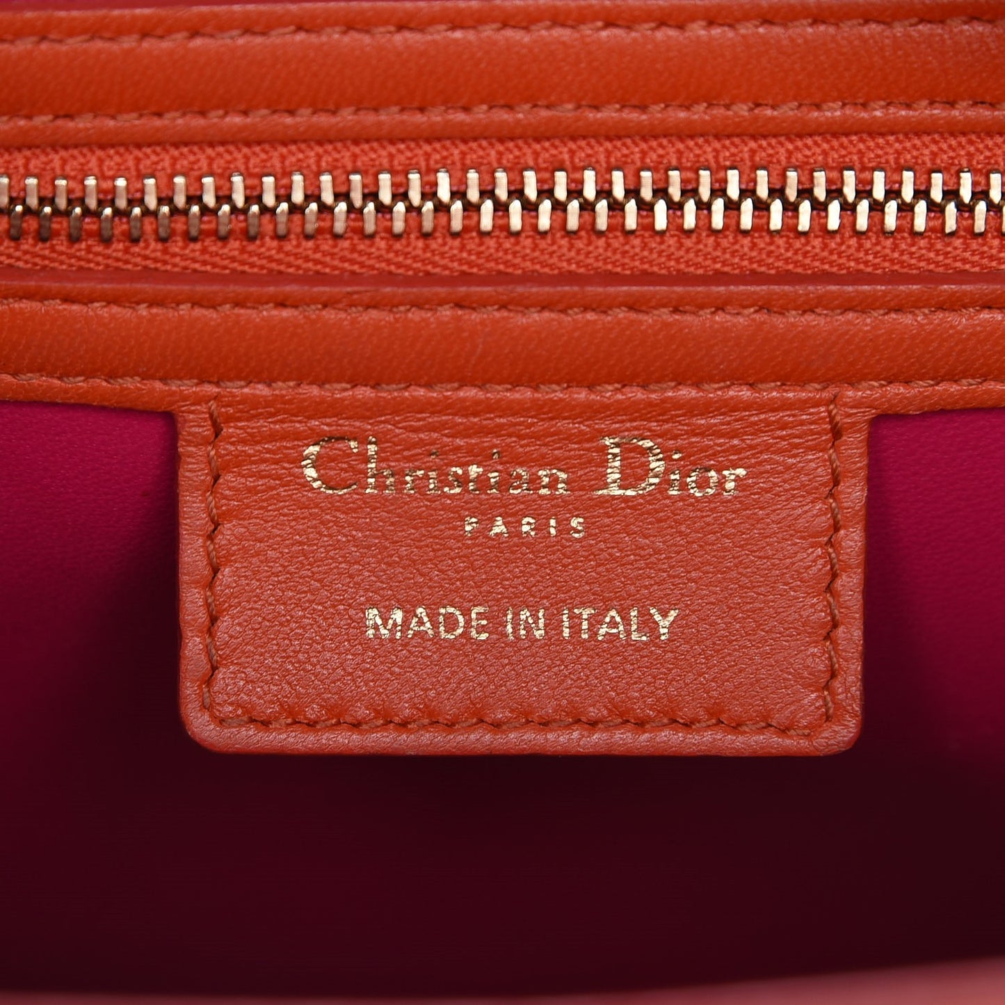 Lambskin Cannage Large Bi-Color Lady Dior Orange Fuchsia
