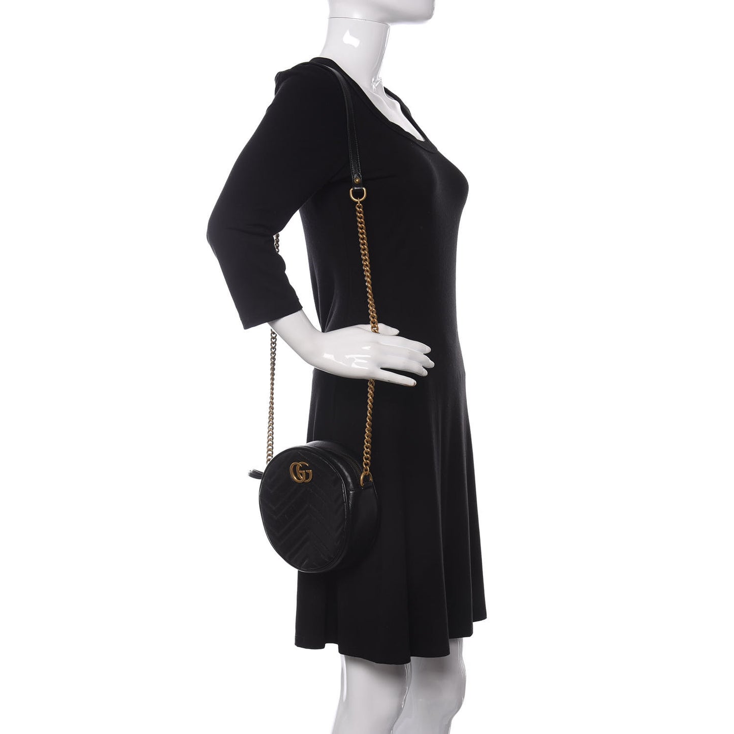 Azalea Calfskin Matelasse Heart Mini GG Marmont Round Shoulder Bag Black