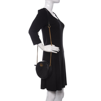 Gucci Azalea Calfskin Matelasse Heart Mini GG Marmont Round Shoulder Bag Black 2 of 10