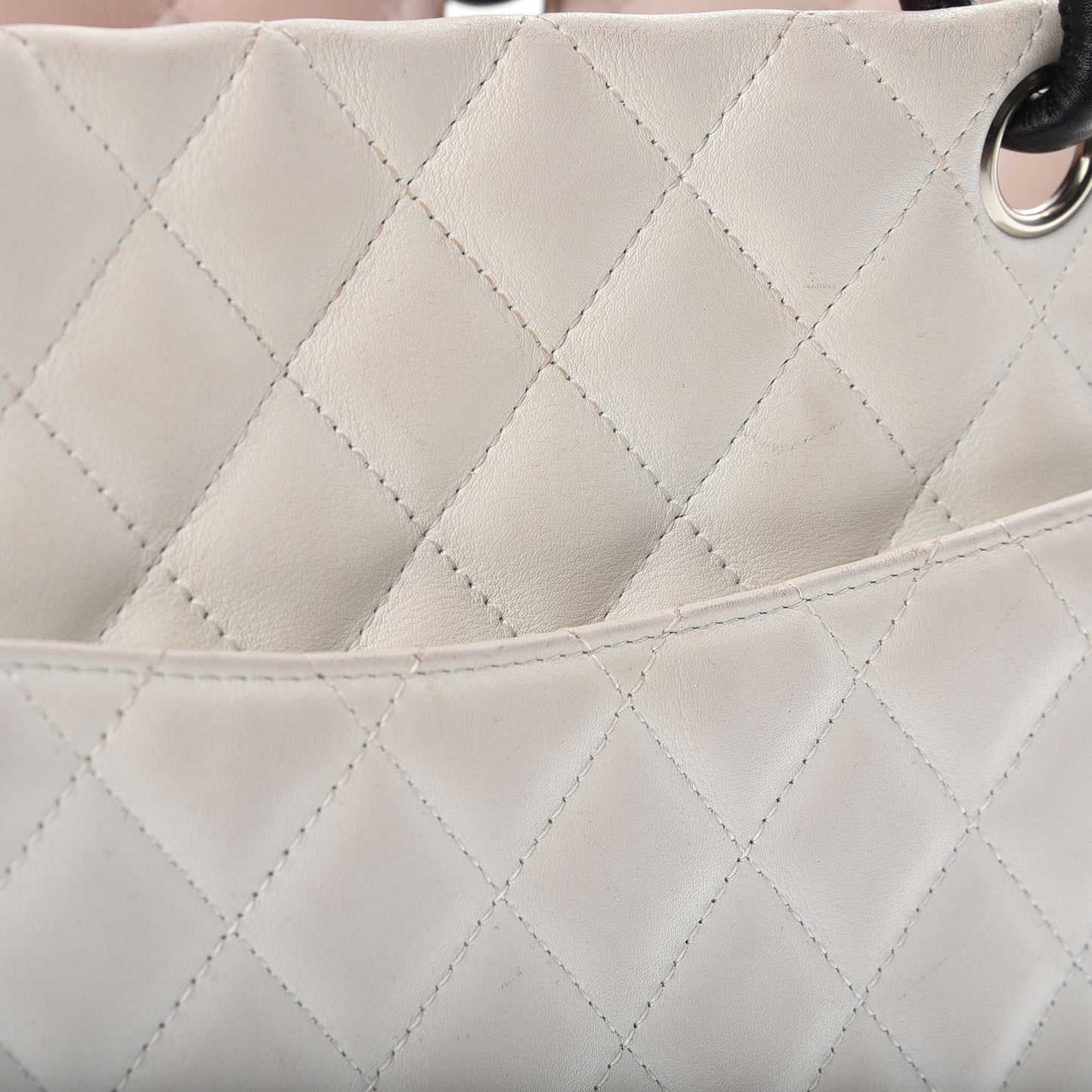 Calfskin Quilted Large Cambon Tote White Black