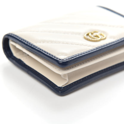 Gucci Vintage Effect Calfskin Matelasse Diagonal Torchon GG Marmont Card Case Wallet Mystic White Blue Agata 9 of 10