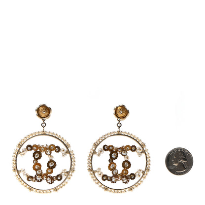 Chanel Pearl CC Drop Hoop Earrings Light Gold 2 of 4