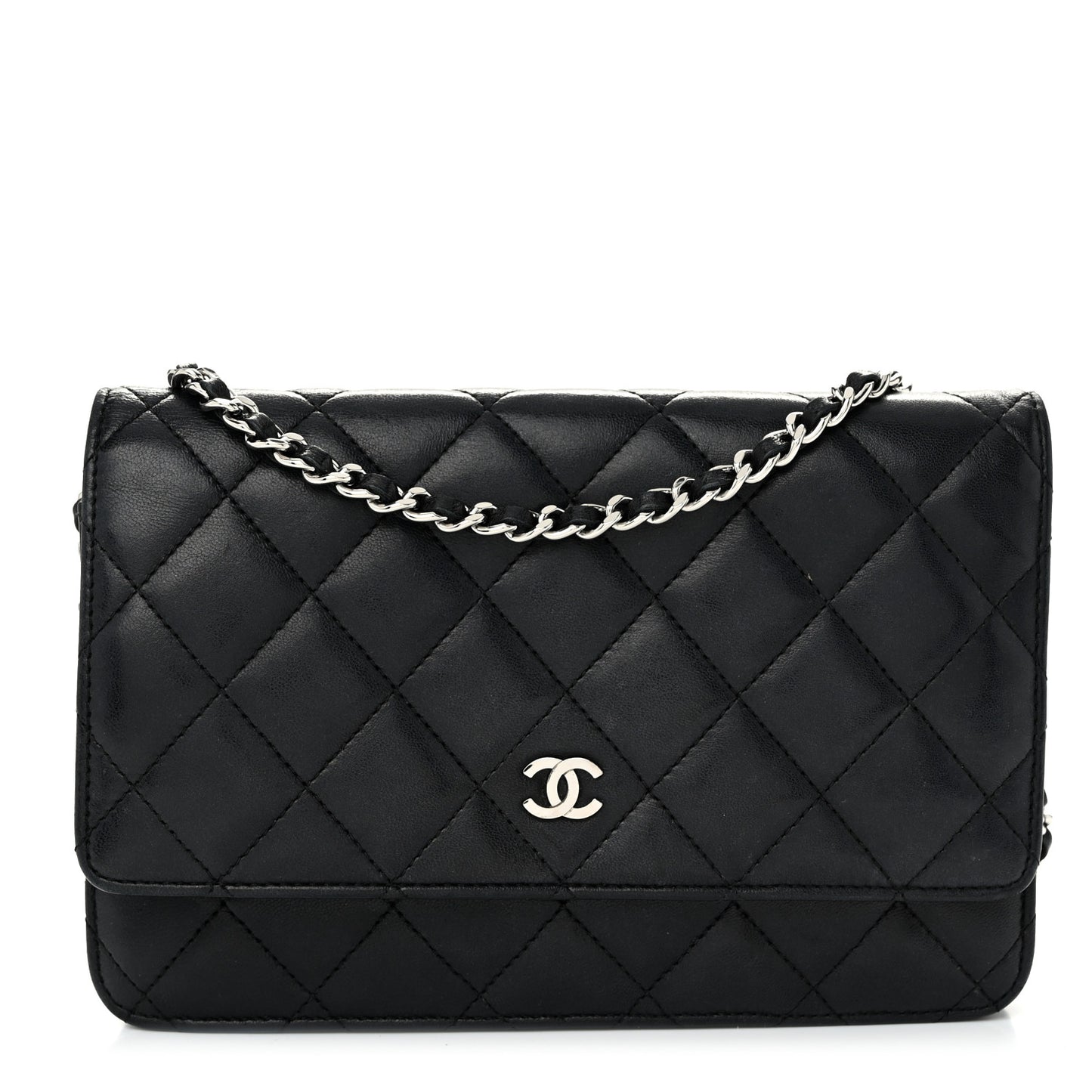 Lambskin Quilted Wallet On Chain WOC Black