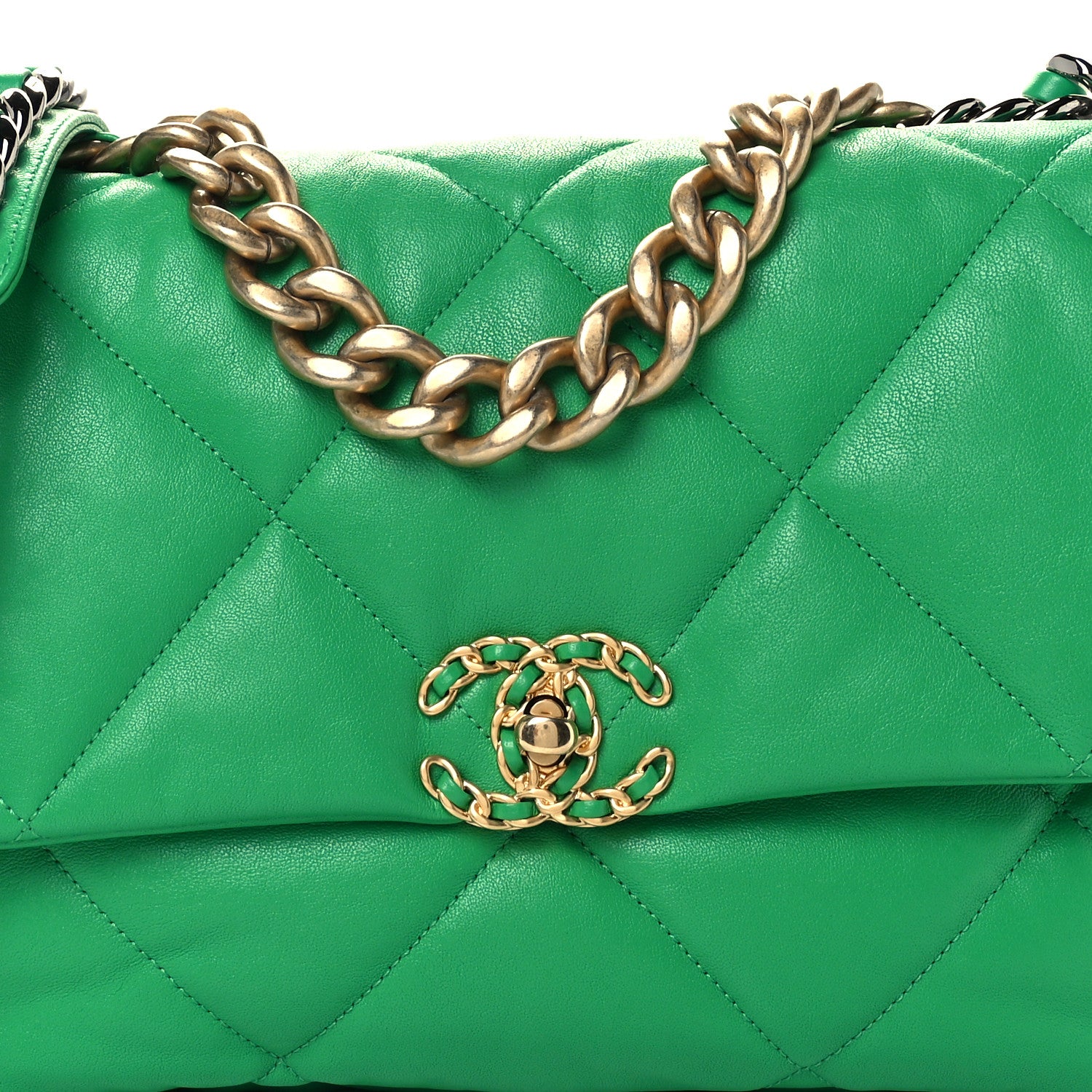 Chanel Lambskin Quilted Large Chanel 19 Flap Green 8 of 11