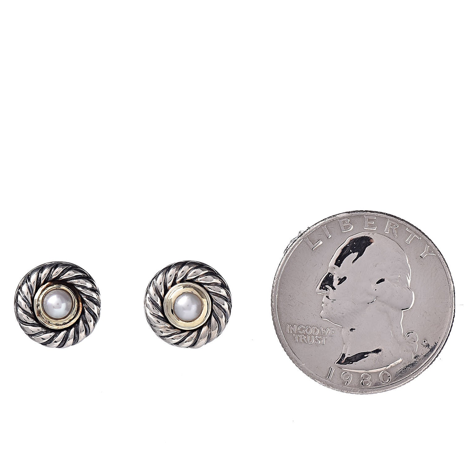 David Yurman Sterling Silver 14K Yellow Gold Pearl Cookie Earrings 2 of 4
