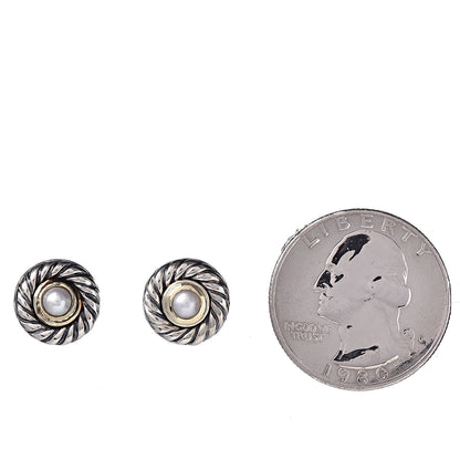 David Yurman Sterling Silver 14K Yellow Gold Pearl Cookie Earrings 2 of 4