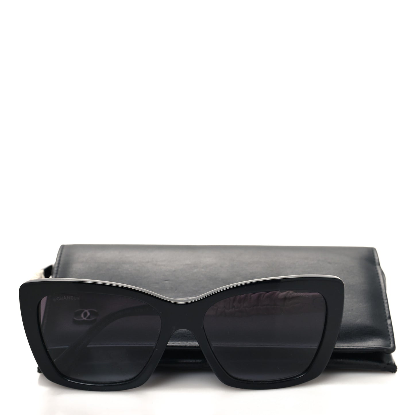 Acetate Calfskin Polarized Square Sunglasses 5476-Q-A Black White