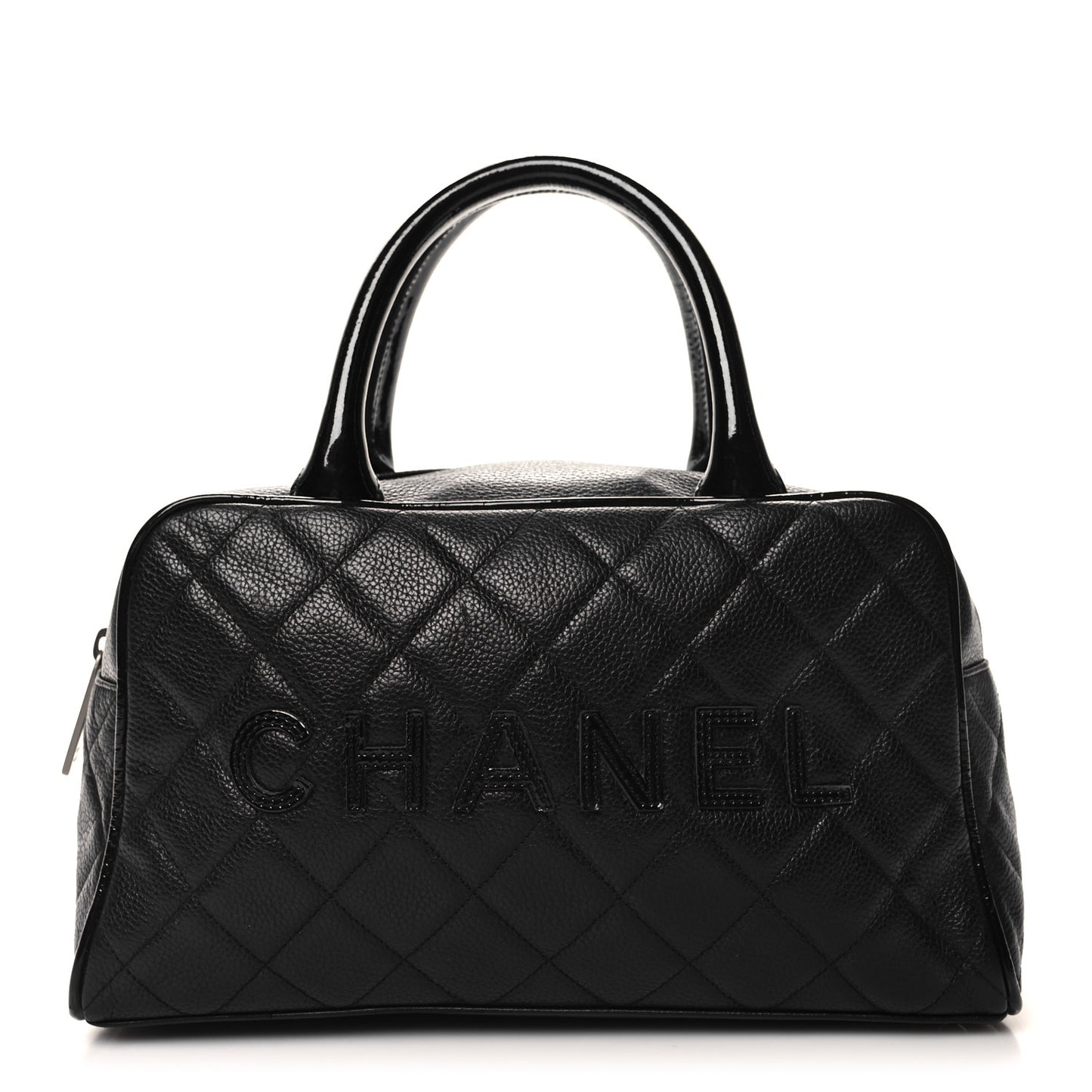 Caviar Patent Quilted Bowler Black