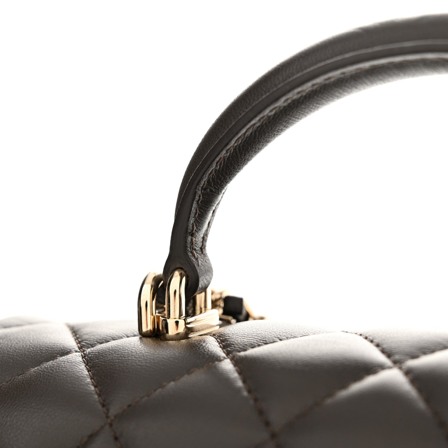 Lambskin Quilted Mini Top Handle Rectangular Flap Dark Brown