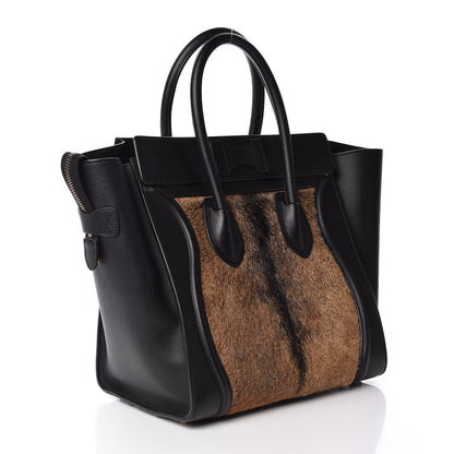 Celine Smooth Calfskin Goat Fur Mini Luggage Brown 3 of 8