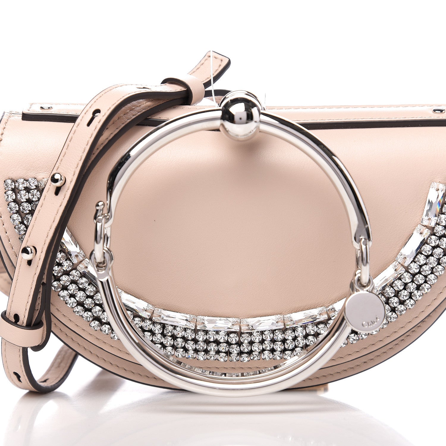 Chloe Calfskin Crystal Embellished Small Nile Bracelet Minaudiere Bag Cement Pink 9 of 9