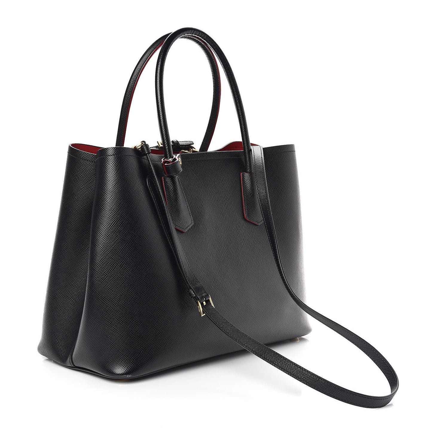 Saffiano Cuir Large Double Bag Black Fuoco