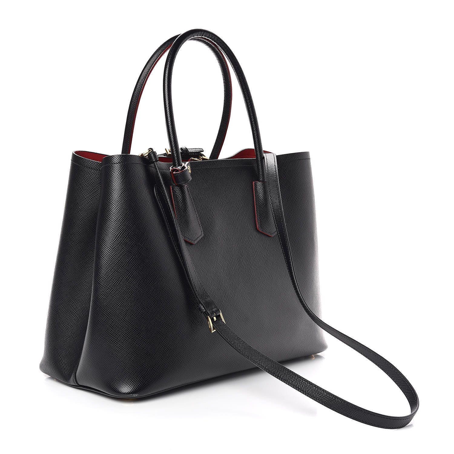 Prada Saffiano Cuir Large Double Bag Black Fuoco 4 of 15