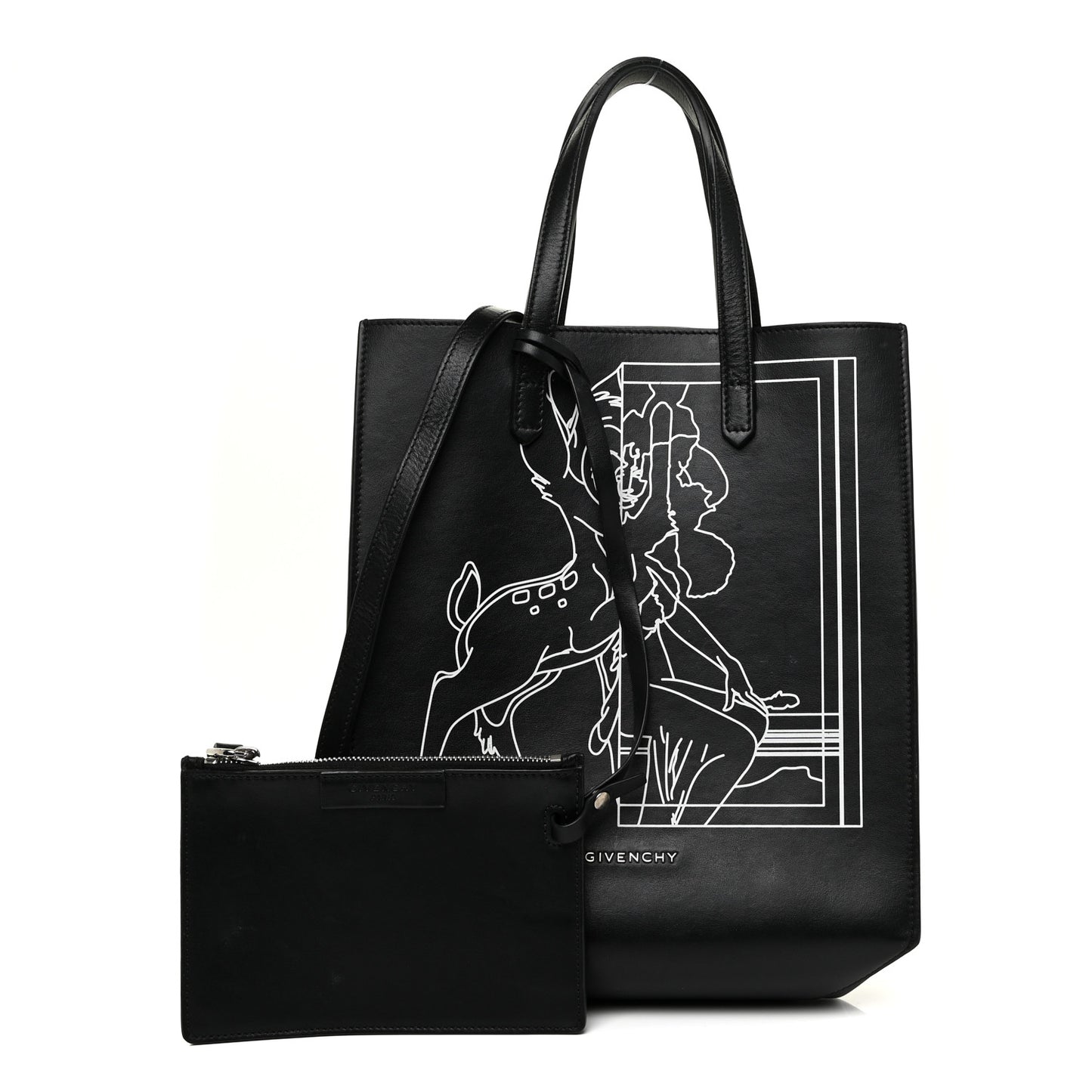Calfskin Bambi Print Small Stargate Shopper Tote Black