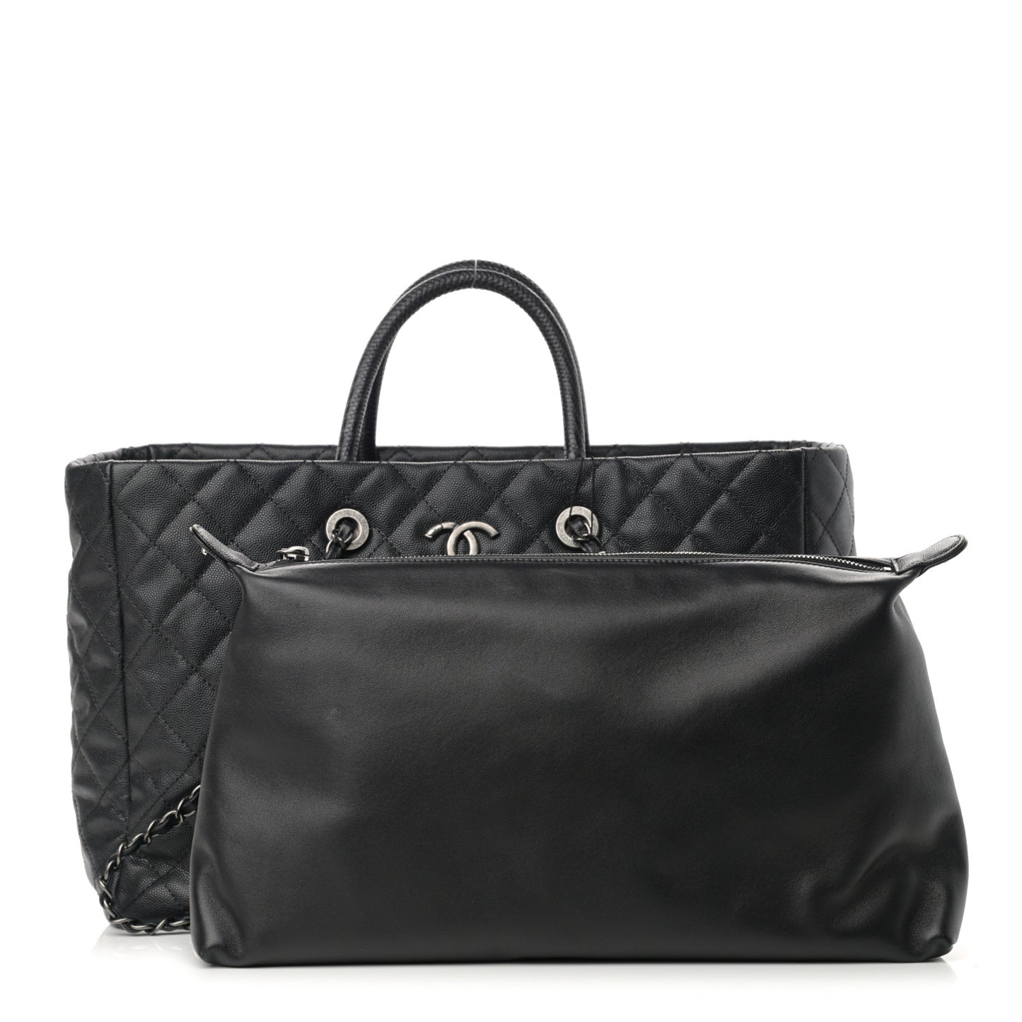 Caviar Lizard Quilted Large Coco Handle Shopping Tote Black