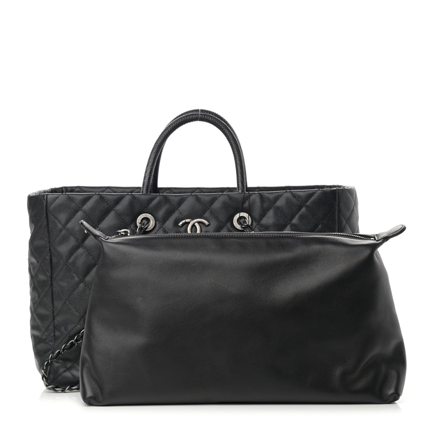 Chanel Caviar Lizard Quilted Large Coco Handle Shopping Tote Black 3 of 14