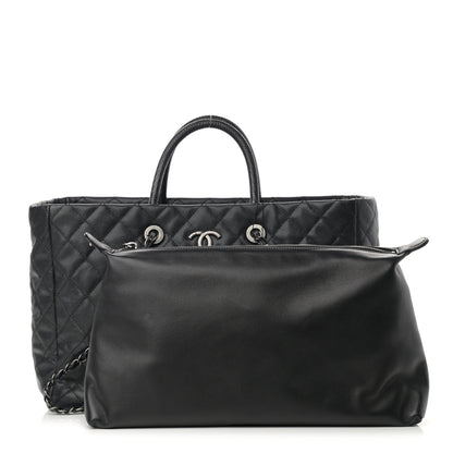 Chanel Caviar Lizard Quilted Large Coco Handle Shopping Tote Black 3 of 14