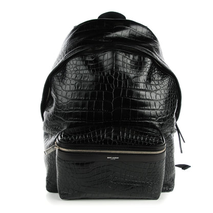 Saint Laurent Calfskin Crocodile Embossed Hunting Backpack Black 1 of 7