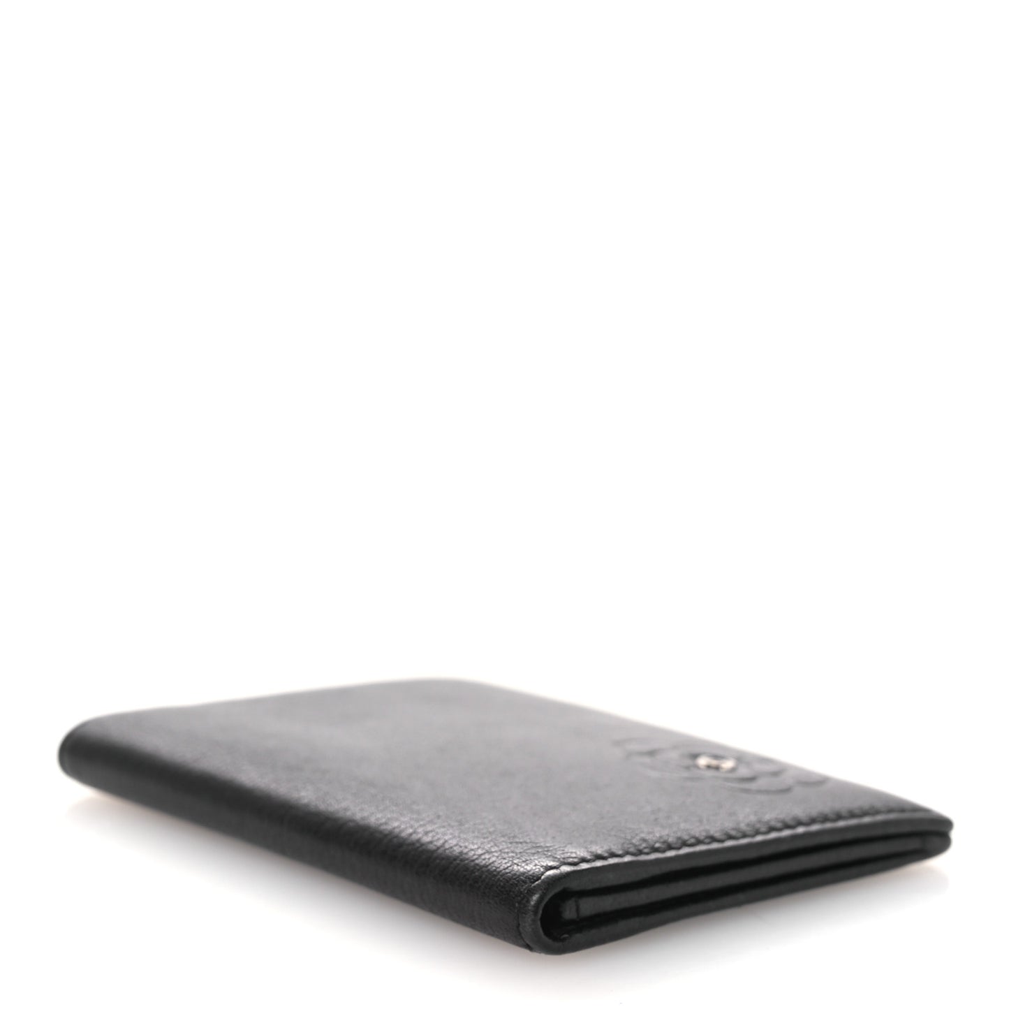Goatskin Camellia Card Holder Wallet Black