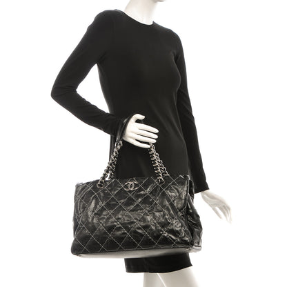 Chanel Glazed Goatskin Double Contrast Stitch Large Tote Black 2 of 7