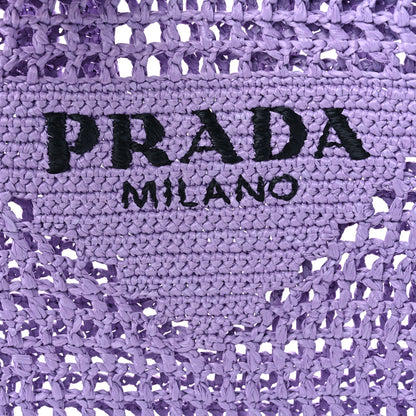 Prada Yarn Raffia Effect Crochet Logo Embroidered Tote Bag Lilium 8 of 10