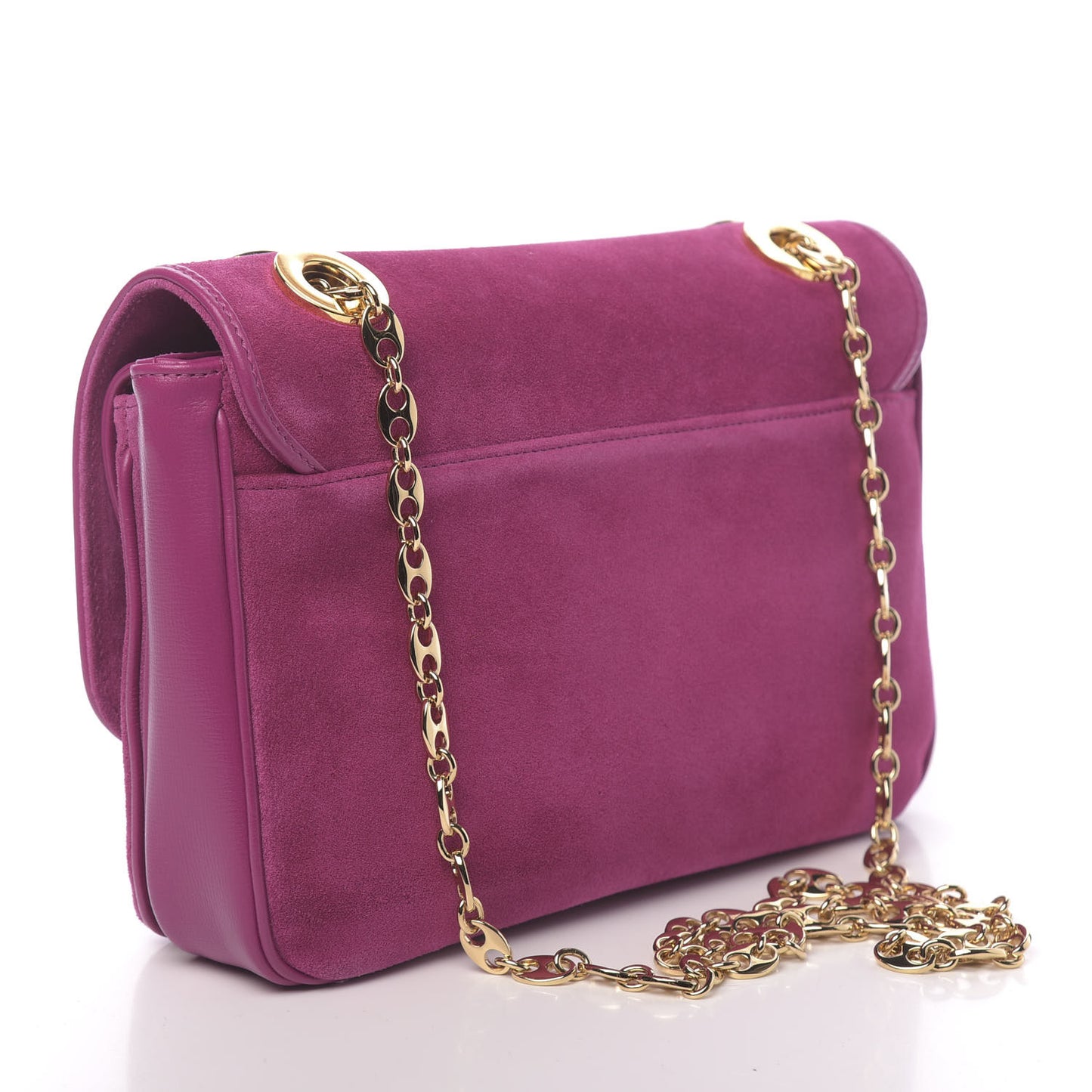 Suede Azalea Calfskin Small Marina Chain Shoulder Bag Fucsia